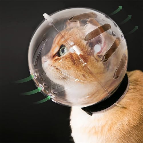 EHOTER Transparenter Maulkorb für Katzen, atmungsaktiv, Astronautenhelm, verstellbar, verhindert das Beißen, Kauen, Ballmaske für aggressive Katzen (L) von EHOTER