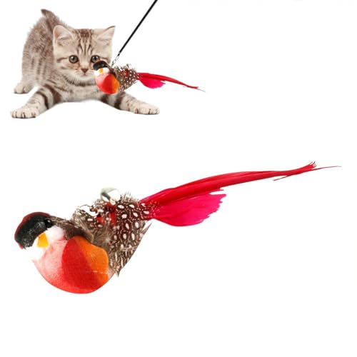 EHOTER Vogel Katze Spielzeug Interaktives Zauberstab Feder Spielzeug für Katzen mit Glocken Fliegendes Spielzeug für hängende Papageien Fliegende Vögel Spielzeug für Katzen Haustier Spielzeug (D) von EHOTER