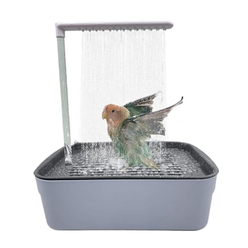 EHOTER Vogelbadewanne, Vogeldusche, Badewanne, Papagei, automatische Badewanne mit mehreren Wasserhähnen, Haustier-Vogelbadewanne für kleine, mittelgroße Sittiche, Reinigungszubehör (grau) von EHOTER