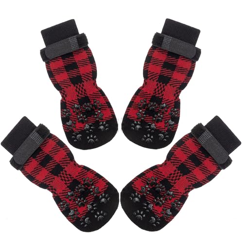 Hundesocken 2 Paare Indoor Anti Rutsch Socken für Hunde Katzen Weicher Verstellbarer Hundesocken Pfotenschutz für Alter Hund Traktionskontrolle für Innenbereich Haustier Geschenk (M) von EHOTER