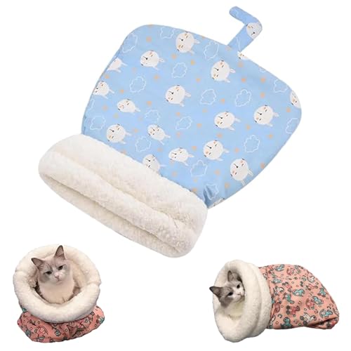 Katzenschlafsack für Innen Katzen Winter Katzenschlafsack Kitty Schlafsack Haustier Schlafsack Hund Katze Winter Warmer Schlafsack Plüsch Weich Haustierbett Komfortbett (Blau) von EHOTER