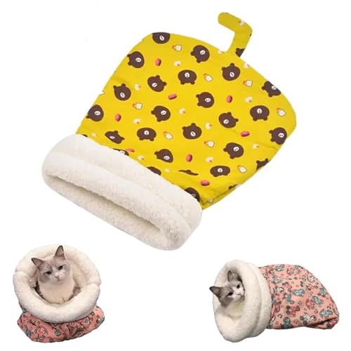 Katzenschlafsack für Innen Katzen Winter Katzenschlafsack Kitty Schlafsack Haustier Schlafsack Hund Katze Winter Warmer Schlafsack Plüsch Weich Haustierbett Komfortbett (Gelb) von EHOTER