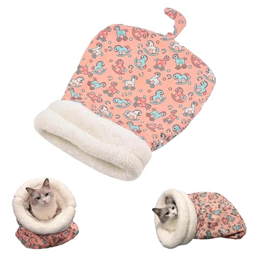 Katzenschlafsack für Innen Katzen Winter Katzenschlafsack Kitty Schlafsack Haustier Schlafsack Hund Katze Winter Warmer Schlafsack Plüsch Weich Haustierbett Komfortbett (Rosa) von EHOTER