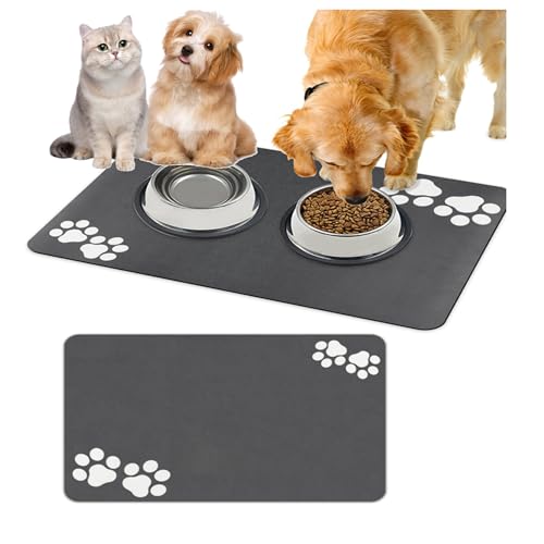 Napfunterlage Katzen,Unterlage Hundenapf,Futtermatte Hunde Katzen Matte,wasserdichte Unterlage Katzennapf Fressnapf Matte,Rutschfeste Haustierfütterungsmatte für Katzen und Hunde (30*50,Grau) von EHOTER