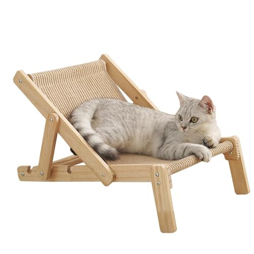 Sisalstuhl Katzenkratzer Katzenkratzer-Loungesessel Sisal Scratcher Mini Strandkorb Hochbett Verstellbares, Abnehmbares Naturholz Mit Sisalpolster Für Hauskatzen von EHOTER