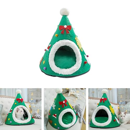 Weihnachtsbaum Katze Bett 2024 NEUE Weihnachtsbaum Katze Betten Haus Katzen Iglu-Betten Tragbare Grün Haustier Höhle Bett für Kätzchen Welpen Kleine Hunde von EHOTER