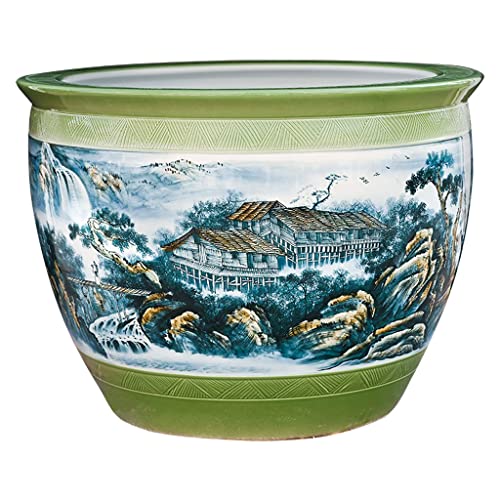 Fischschalen Aquarium Aquarium Aquarium Keramik Goldfischbecken Handbemalt Splendid Mountain River Zieraquarium Innenhof Großes Fischkulturbecken Mittelstücke Vase (Color : A, Size : 100CM) von EINES