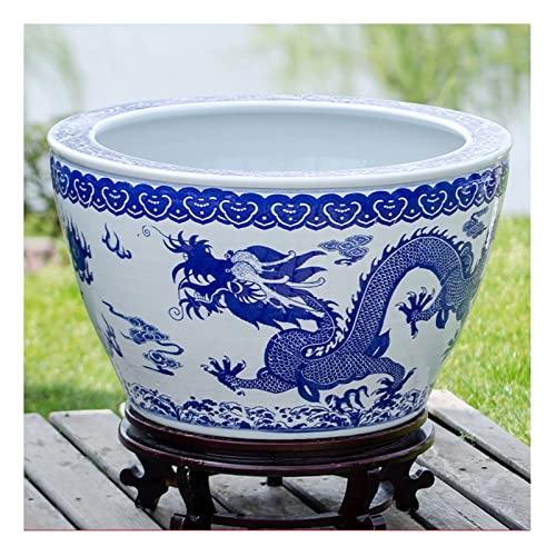 Fischschalen Aquarium Blaue und weiße Keramik im chinesischen Stil, Goldfischglas, Aquarium, Balkon, Fischkulturbecken, Innenhof, Lotusbecken, Schildkrötenbecken, Aquarium, Starter-Kits Mittelstücke V von EINES