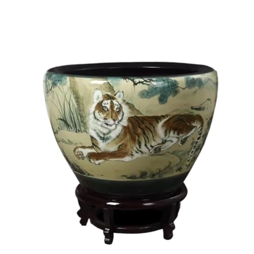 Fischschalen Aquarium Chinesisches Keramik-Aquarium, Haushalt, Lotus-Goldfisch-Aquarium, Wohnzimmer, Schildkröten-Aquarium, Stand-Aquarium Mittelstücke Vase (Size : M) von EINES