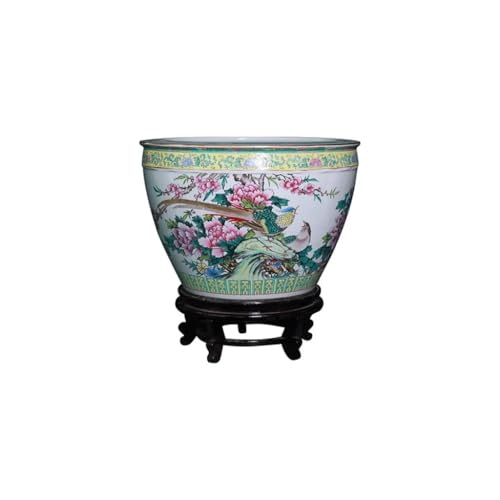 Fischschalen Aquarium Handbemalte pastellfarbene Pfingstrosen-Keramik-Aquarium-Haushalts-Schildkrötenbecken-Wohnzimmer-Innenhof-Lotus-Topf-Ornamente Mittelstücke Vase (Size : M) von EINES