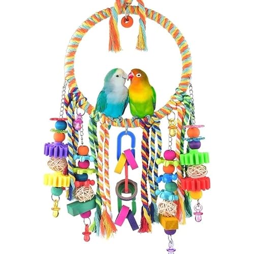 Vogelspielzeug für Nymphensittiche Vogel-Kauspielzeug, bunte Perlen, Blöcke, Papageienkäfig, Beißspielzeug, Baumwollseil, Ring, Sitzstange mit Haken for Aufhängen for Sittiche Sittichspielzeug für den von EINES