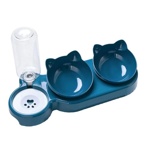 EIOLWJIEO Pet Supplies Katzenfutternapf mit 15° Neigung Pet S Spine Kunststoff Anti Spill Katzenfutternapf Automatischer Trinknapf Katzennapf, Dunkelblau von EIOLWJIEO