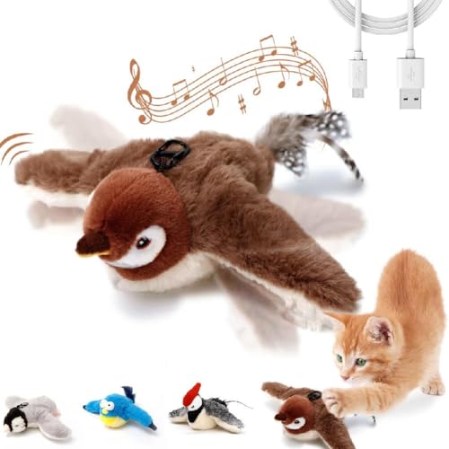 EIRZNGXQ Zwitschernder Vogel Katzenspielzeug Flapping Wings, Waschbares Automatisches Zwitschern Fliegen Vogel Katzenspielzeug, Interaktives Flapping Bird Katzenspielzeug, Flapping Wings Flying Bird von EIRZNGXQ