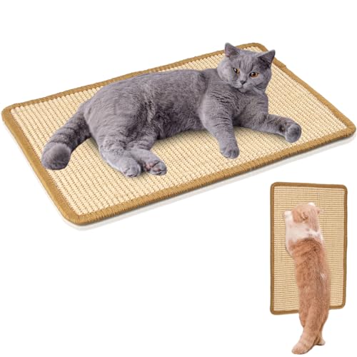 2 Sisal Teppich Katzen Kratzbrett Wand, Kratzmatte Katze, Natürliche Katzenkratzbretter Sisal Kratzteppich 50x30 cm, Widerstandsfähig Katzenmöbel Fußmatte Sisalmatte Kratzpads für Katzen (Braun) von EKKONG