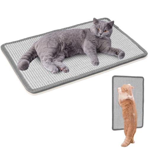 2 Sisal Teppich Katzen Kratzbrett Wand, Kratzmatte Katze, Natürliche Katzenkratzbretter Sisal Kratzteppich 50x30 cm, Widerstandsfähig Katzenmöbel Fußmatte Sisalmatte Kratzpads für Katzen (Grau) von EKKONG