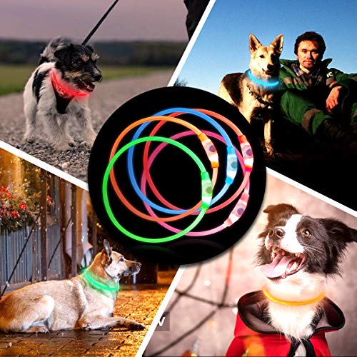 Leuchthalsband Hund,LED Hundehalsband USB Wiederaufladbar, Glowing Pet Hundehalsband fur Nachtsicherheit, Hundehalsband Leuchtend Wiederaufladbares und Längenverstellbareres,3 Modus (Rot) von EKKONG