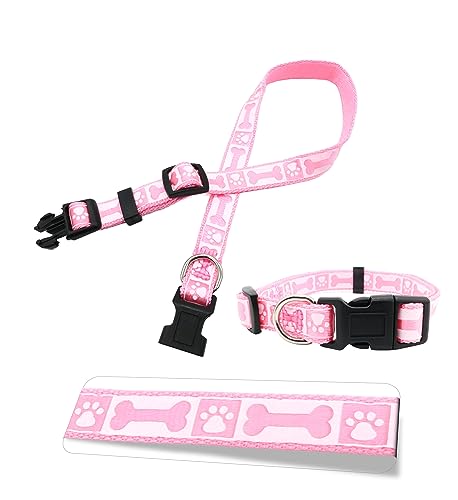 Rosa Hundehalsband für mittelgroße Rassen | 1,6 x 33–48,3 cm | verstellbares Welpenhalsband langlebig | stilvolles Fußabdruck-Pfoten-Design | robuste Schnellverschluss-Schnalle | Training, von ELA Inc.