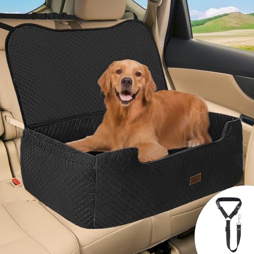 ELEGX Extra großer Hunde-Autositz, für bis zu 27 kg oder 2 kleine Hunde, inneres dickes Schaumstoffkissen, effektiver Rückenlehnenschutz, weicher kurzer Plüschstoff (Schwarz, XL) von ELEGX