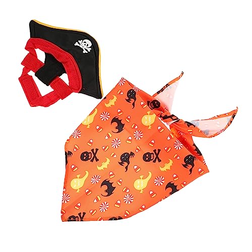 ELEOUTI 1 Satz Katzenkostüm-Set Piratenhut für Haustiere Halloween-Kostüm für Hunde und Katzen Halloween Costume Halloween Kleidung Katzenmützen für Katzen Haustier dekor Polyester Orange von ELEOUTI