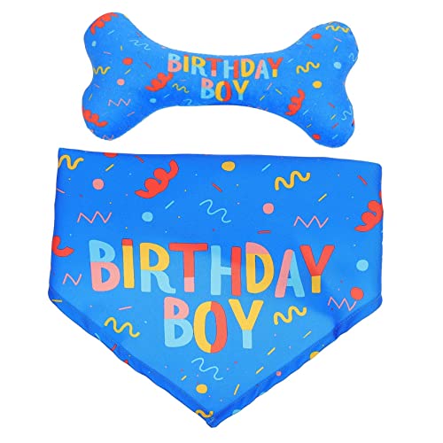 ELEOUTI 2St Haustier Geburtstag Anzug Hundekauknochen Hund Geburtstag Bandana Welpe Dog Bandana Halstuch für Hunde Spielzeug Haustier-Dreiecksschal Haustier-Geburtstagsbandana Stoff Blue von ELEOUTI