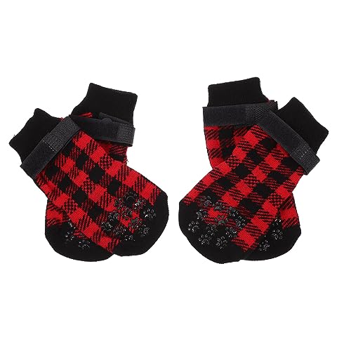 ELEOUTI 4 Stück Haustier socken Pfotenschutz für Welpen Karierte Hundesocken Fußsocken für Haustiere Dog Socks Hunde Socke sockenschuhe rutschfeste Hundesocken Hundestrumpf Reine Baumwolle von ELEOUTI