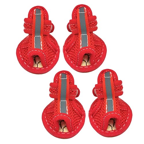 ELEOUTI 4 Stück Haustiersandalen Haustier Sandalen Mesh-Hundesandalen rutschfeste Hundeschuhe Paws pfotenschutz Schuhe für hundepfoten schützende Haustierschuhe Mesh-Hundeschuhe rot von ELEOUTI