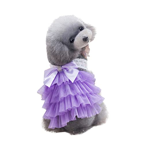 ELEOUTI Rock Dackel Mantel Spitzenkleid Für Welpen Hund Geburtstagsoutfit Mädchen Kleine Hundekleidung Hundebogen Hund Spitze Hundekostüme Hundegeburtstags-Outfit Welpenkleid Violett von ELEOUTI