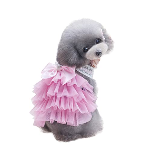 ELEOUTI Rock Welpe Hund Geburtstag Bandana Hund Tuch Prinzessin Hundekostüm Hund perlenkette Dackel Mantel Kleid mit Bowknot für Haustiere Haustierkleidung Tutu-Kleid für Haustiere Rosa von ELEOUTI