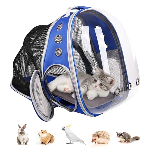 ELEVON Erweiterbarer Katzen-Rucksack, Luftpolstertasche, für bis zu 6.8 kg Katzen und Welpen, Space Capsule Bubble Fenster, Wanderrucksack, von Fluggesellschaften zugelassener Reiseträger – Blau von ELEVON