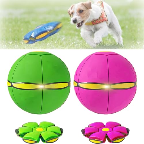 Ancientflow Doggy Disc Ball - Ancientflow Dog Toy, The Doggy Disc Ball, Flying Saucer Ball for Dogs, Doggie Disk Ball with Lights, Doggy Disc Ball for Large Medium Small Dogs (3 Light,Green+Pink) von ELLHE