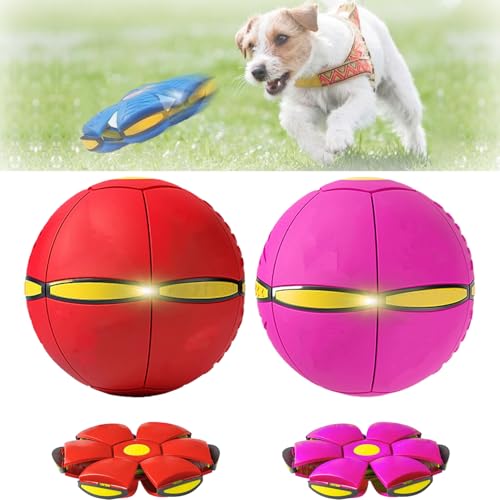 ELLHE Ancientflow Doggy Disc Ball - Ancientflow Dog Toy, The Doggy Disc Ball, Flying Saucer Ball for Dogs, Doggie Disk Ball with Lights, Doggy Disc Ball for Large Medium Small Dogs (6 Light,Pink+Red) von ELLHE