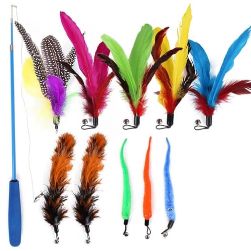 ELMAIN Cat Toys 11Pcs Set Replacement Cat Feather Toy Set Feather Replacement Head Retractable Cat Sticks 1Set 1Set von ELMAIN