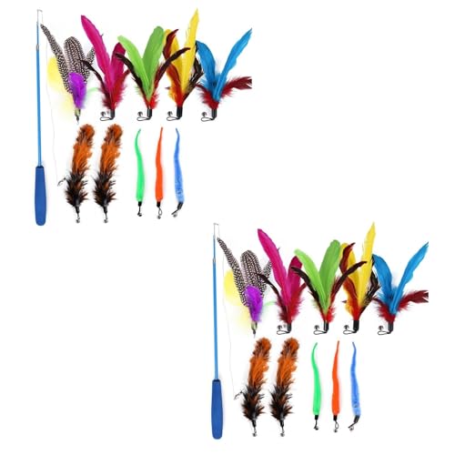 ELMAIN Cat Toys 11Pcs Set Replacement Cat Feather Toy Set Feather Replacement Head Retractable Cat Sticks 1Set 2Set von ELMAIN