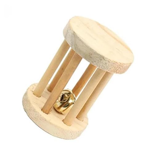 ELMAIN Hamster Spielzeug 1Pcs Nette Kaninchen Roller Spielzeug Natürliche Holz Kiefer Hanteln Einrad Glocke Kauspielzeug Haustier Backenzähne Spielzeug B von ELMAIN