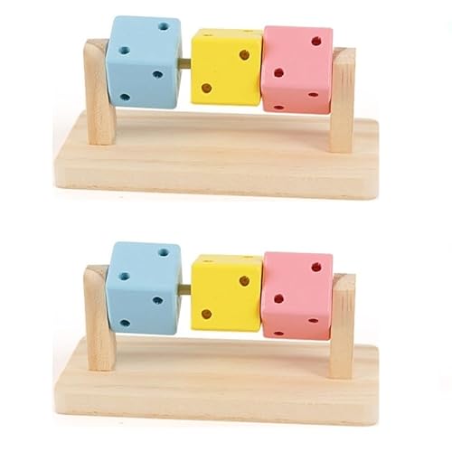 ELMAIN Hamster Spielzeug 2Pcs Kaninchen Kauspielzeug Holzplattform mit bunten Holzblöcken Hamster Schleifen Spielzeug von ELMAIN