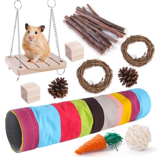 ELMAIN Hamsterspielzeug Hamsterspielzeug Set Hamster Kaninchen Spielzeug Haustier Meerschweinchen Papagei Spielen Molar Holzbedarf 1 Set 12 von ELMAIN