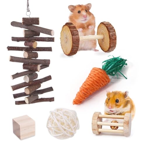 ELMAIN Hamsterspielzeug Hamsterspielzeug Set Hamster Kaninchen Spielzeug Haustier Meerschweinchen Papagei Spielen Molar Holzbedarf 1Set 01 von ELMAIN