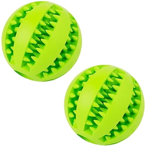 ELMAIN Hundespielzeug, Gummi-Hundeball, Haustierspielzeug für Welpen, große Hunde, Zahnreinigung, Snackball, Spielzeug für Haustierprodukte, 2 Stück, grün, 5 cm von ELMAIN