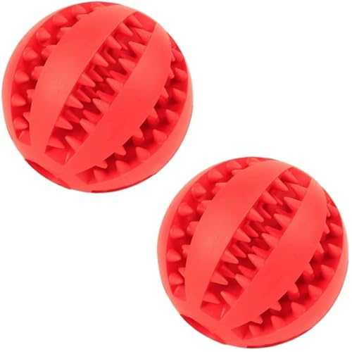 ELMAIN Hundespielzeug, Gummi-Hundeball, Haustierspielzeug für Welpen, große Hunde, Zahnreinigung, Snackball, Spielzeug für Haustierprodukte, 2 Stück, rot, 5 cm von ELMAIN