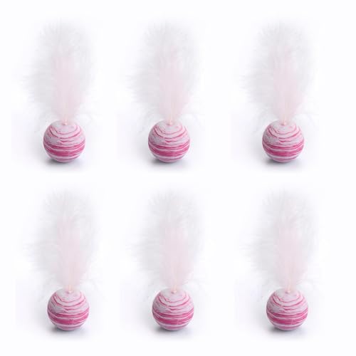 ELMAIN Katzenspielzeug Ball Federspielzeug Stern Ball Plus Feder Schaum Ball Werfen Spielzeug Interaktives Plüschtiere Kätzchen Spielzeug 6Pcs Rosa von ELMAIN