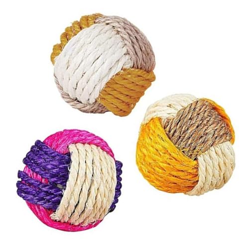 ELMAIN Katzenspielzeug Katze Sisal Ball Bunte Katze Ball Spielzeug Katze Rollen Sisal Ball Spielzeug Haustiere Geschenk Zufällige Farbe 3 Stück von ELMAIN