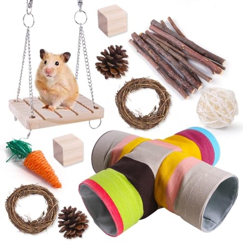 Hamsterspielzeug Hamsterspielzeug Set Hamster Kaninchen Spielzeug Haustier Meerschweinchen Papagei Spiel Molar Holzbedarf 1 Set 10 von ELMAIN