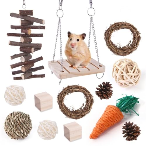 Hamsterspielzeug Hamsterspielzeug Set Hamster Kaninchen Spielzeug Haustier Meerschweinchen Papagei Spielen Molar Holzbedarf 1 Set 15 von ELMAIN