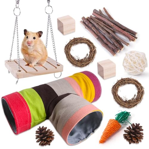 Hamsterspielzeug Hamsterspielzeug Set Hamster Kaninchen Spielzeug Haustier Meerschweinchen Papagei Spielen Molar Holzbedarf 1Set 11 von ELMAIN