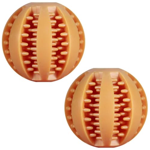 Hundespielzeug, Gummiball für Welpen, Hundespielzeug für Welpen, große Hunde, Zahnreinigung, Snackball, Spielzeug, 2 Stück, Orange, 5 cm von ELMAIN