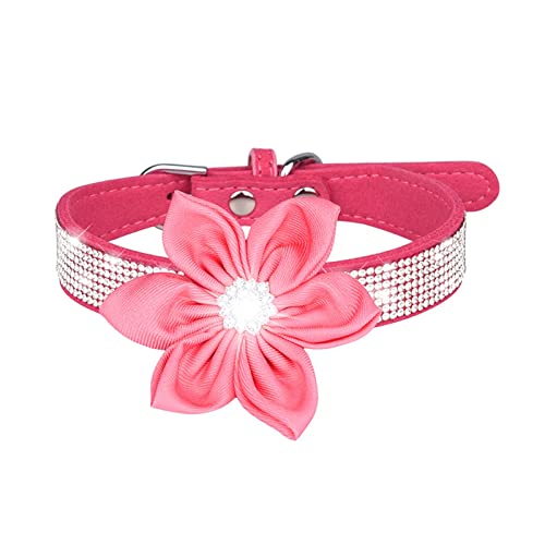 Haustier-Kristallhalsband, bequemes funkelndes Strasshalsband mit Schnalle, geeignet for kleine Hunde und Katzen (Color : Rose Red, Size : L 51 2.5cm) von ELSAIL