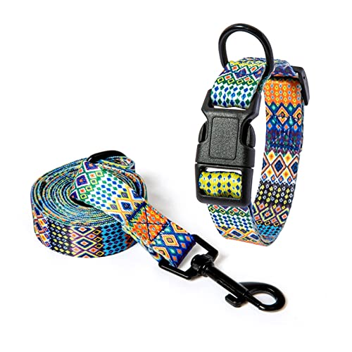 Haustierhalsbänder, Bohemian-Hundehalsband und Leine-Set, verstellbares Gehhalsband for Welpen und Katzen, Haustierzubehör (Color : E Set, Size : L 29-47cm) von ELSAIL