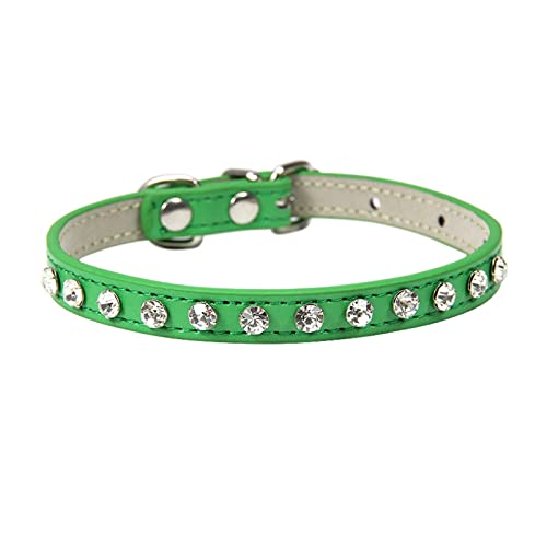 Haustierhalsbänder Hunde- und Katzenhalsbänder mit Strasssteinen Lederbesetzte Halsketten Geeignet for kleine Hunde (Color : Green, Size : XS) von ELSAIL