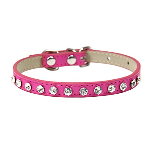 Haustierhalsbänder Hunde- und Katzenhalsbänder mit Strasssteinen Lederbesetzte Halsketten Geeignet for kleine Hunde (Color : Rose Red, Size : S) von ELSAIL