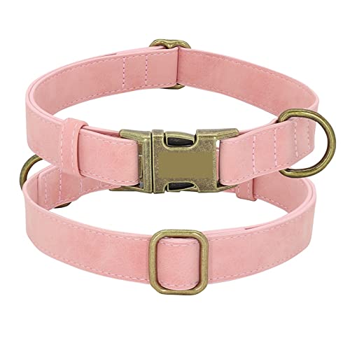 Haustierhalsbänder Hundehalsbänder Hundemarkenhalsbänder Lederhalsbänder mit Metallschnallen (Color : Pink, Size : L) von ELSAIL